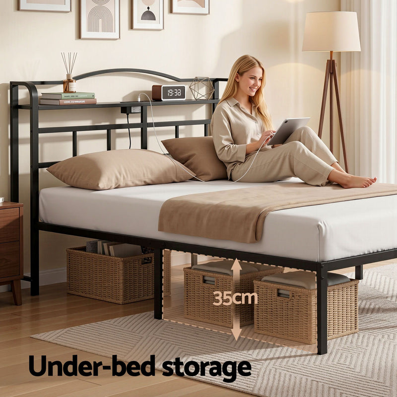 Bed Frame Double Size with Charging Station WAVE-5