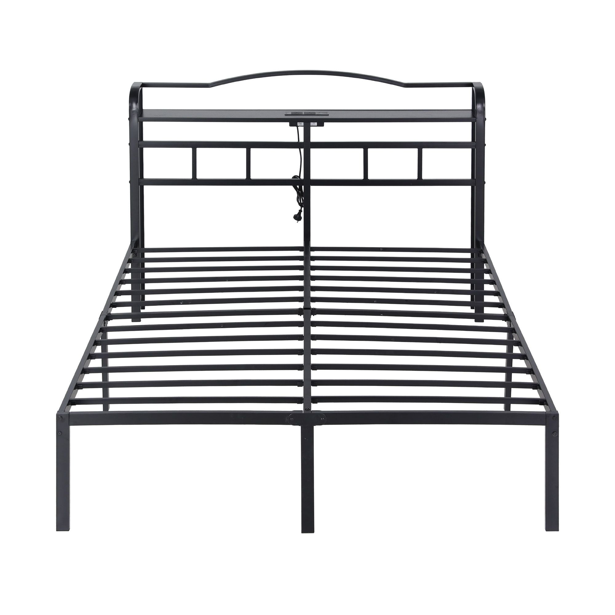 Queen Size Bed Frame with Charging Station and Storage - Black