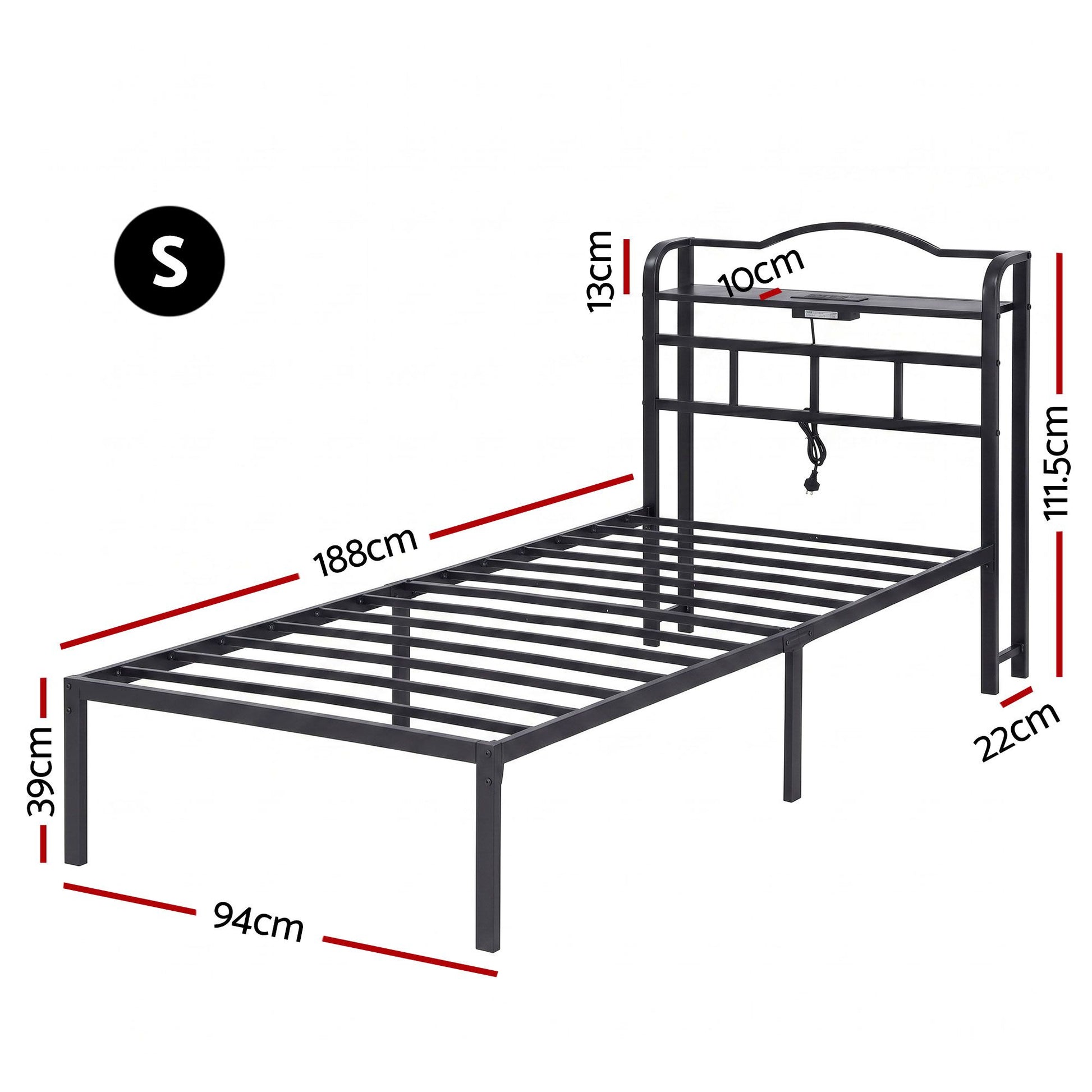 Bed Frame Single Size with Charging Station WAVE-2