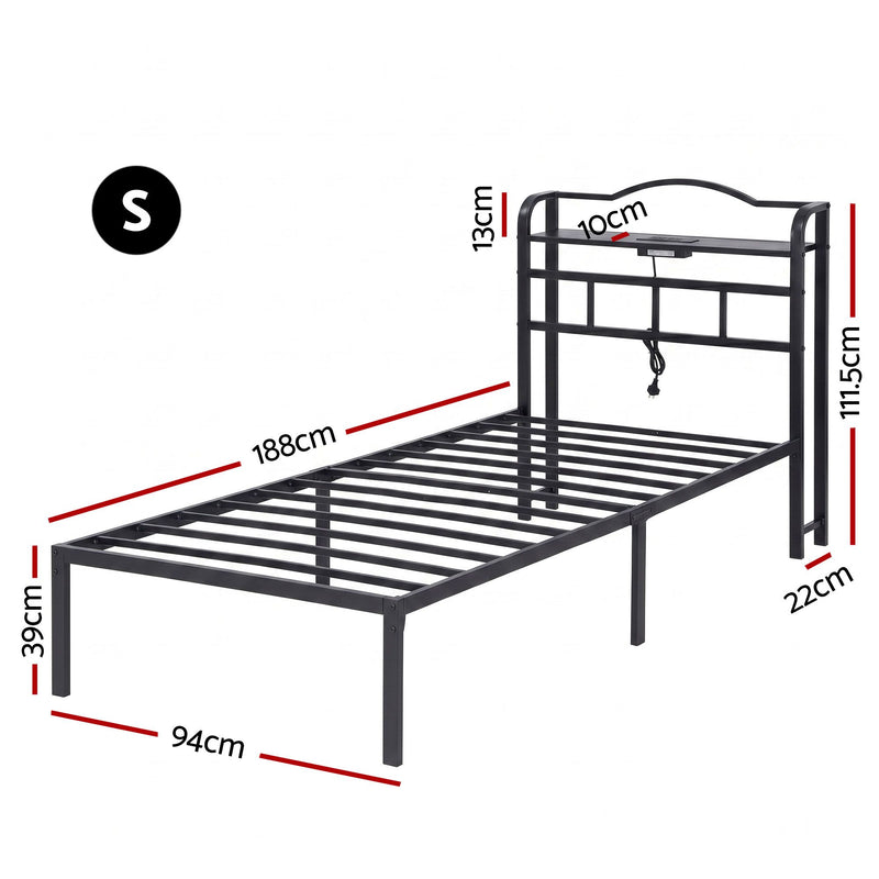 Bed Frame Single Size with Charging Station WAVE-2