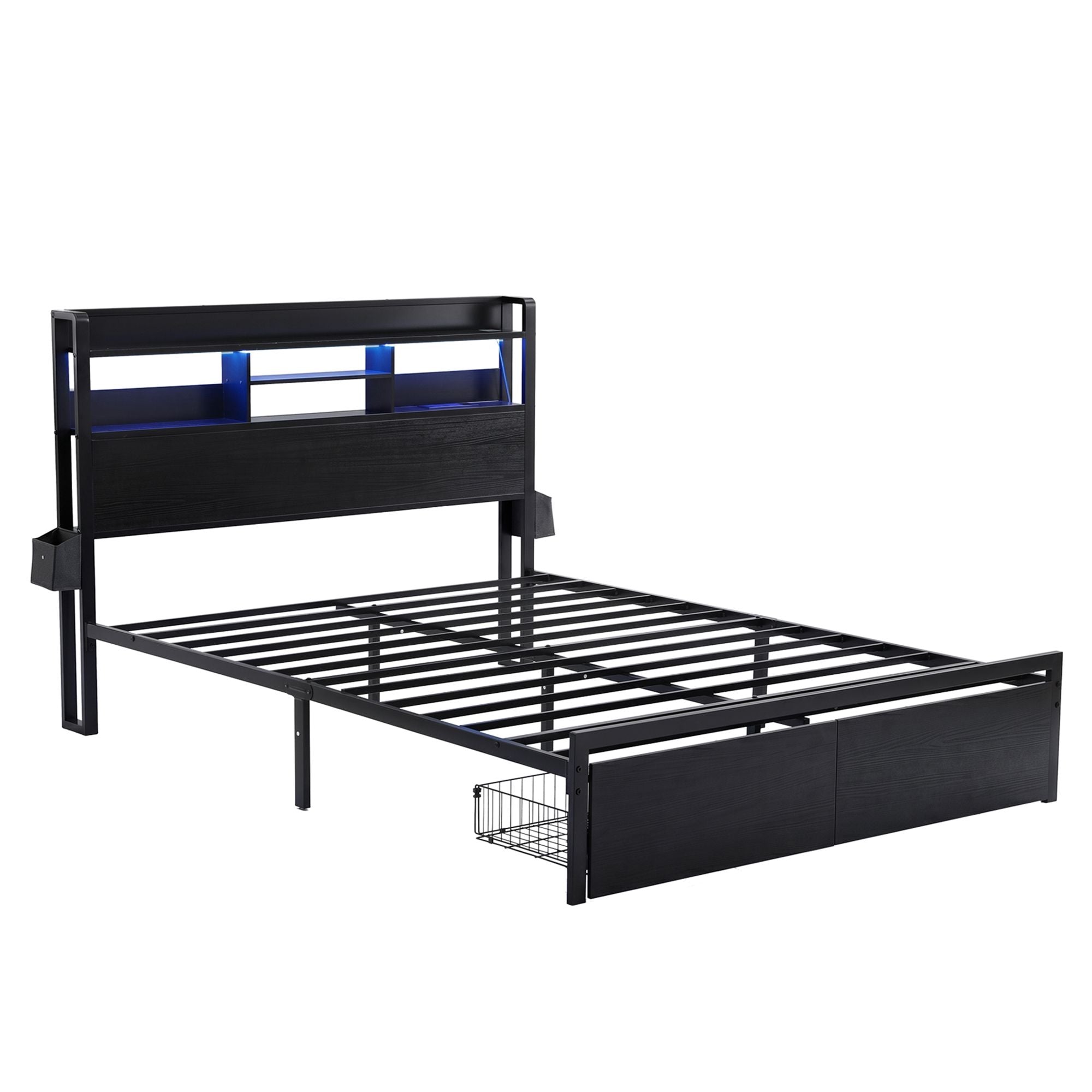 Bed Frame Queen with Charging Station Storage Organiser Drawers LED