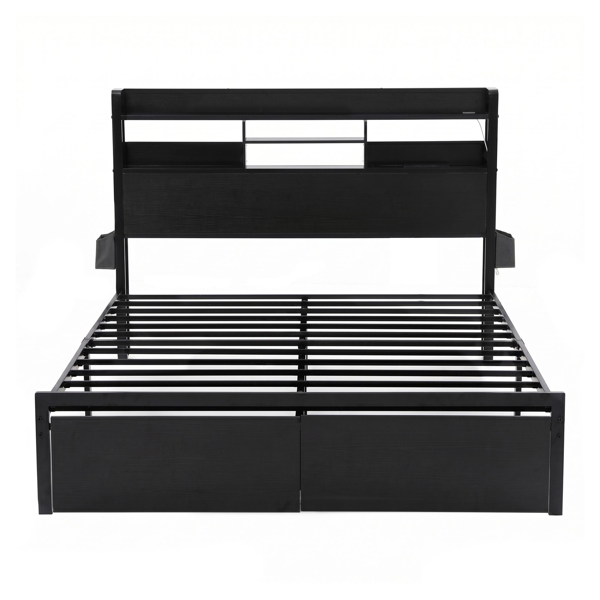 Bed Frame Queen with Charging Station Storage Organiser Drawers LED