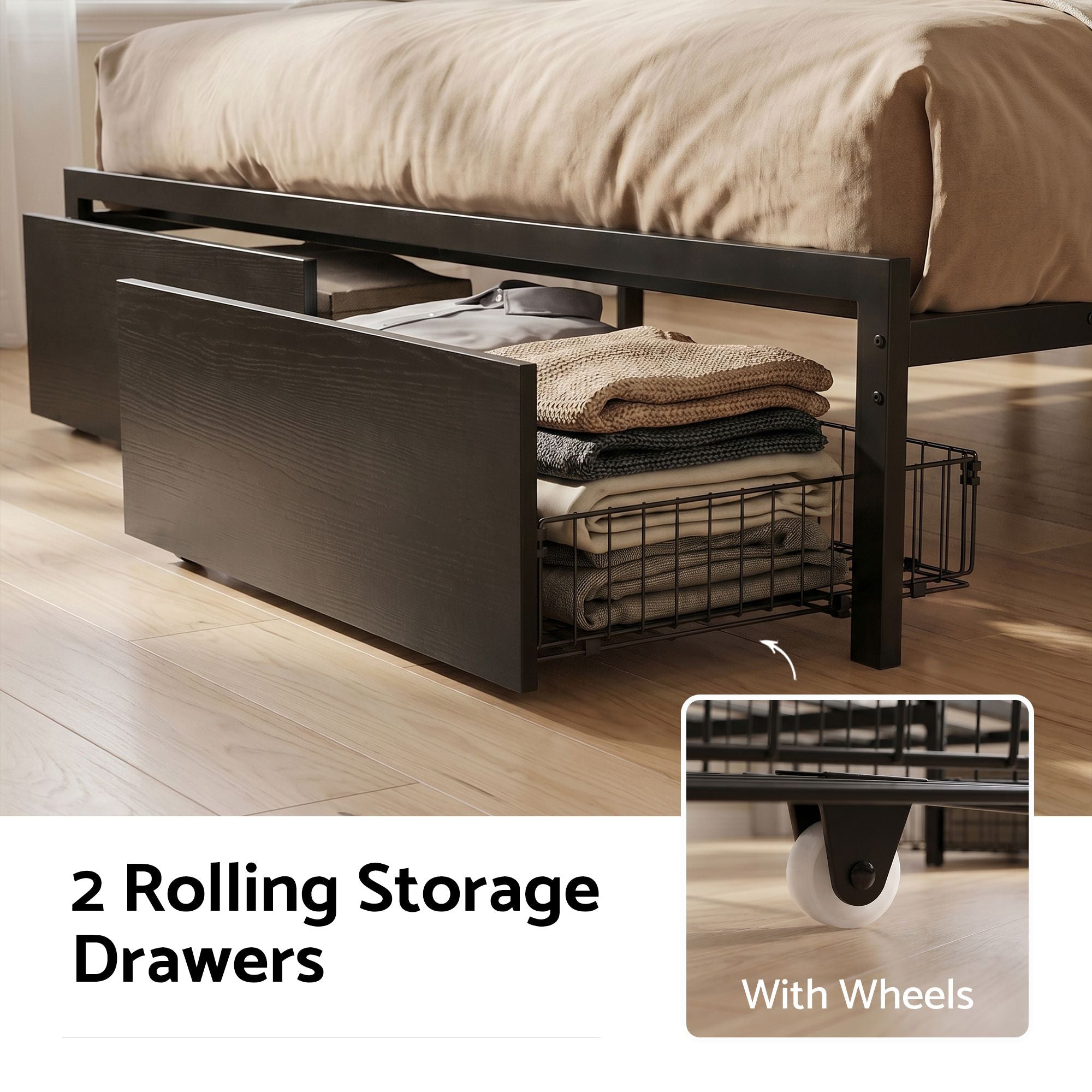 Bed Frame Queen with Charging Station Storage Organiser Drawers LED