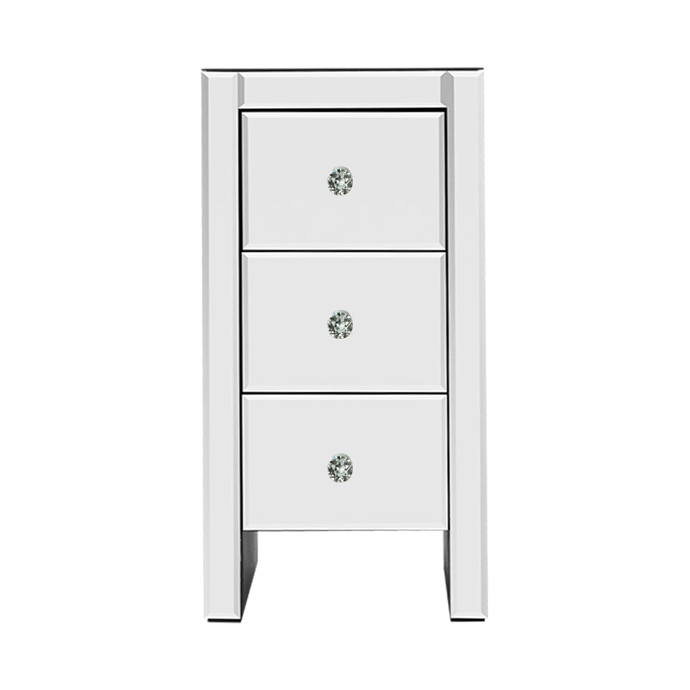 Mirrored Bedside table Drawers Furniture Mirror Glass Quenn Silver