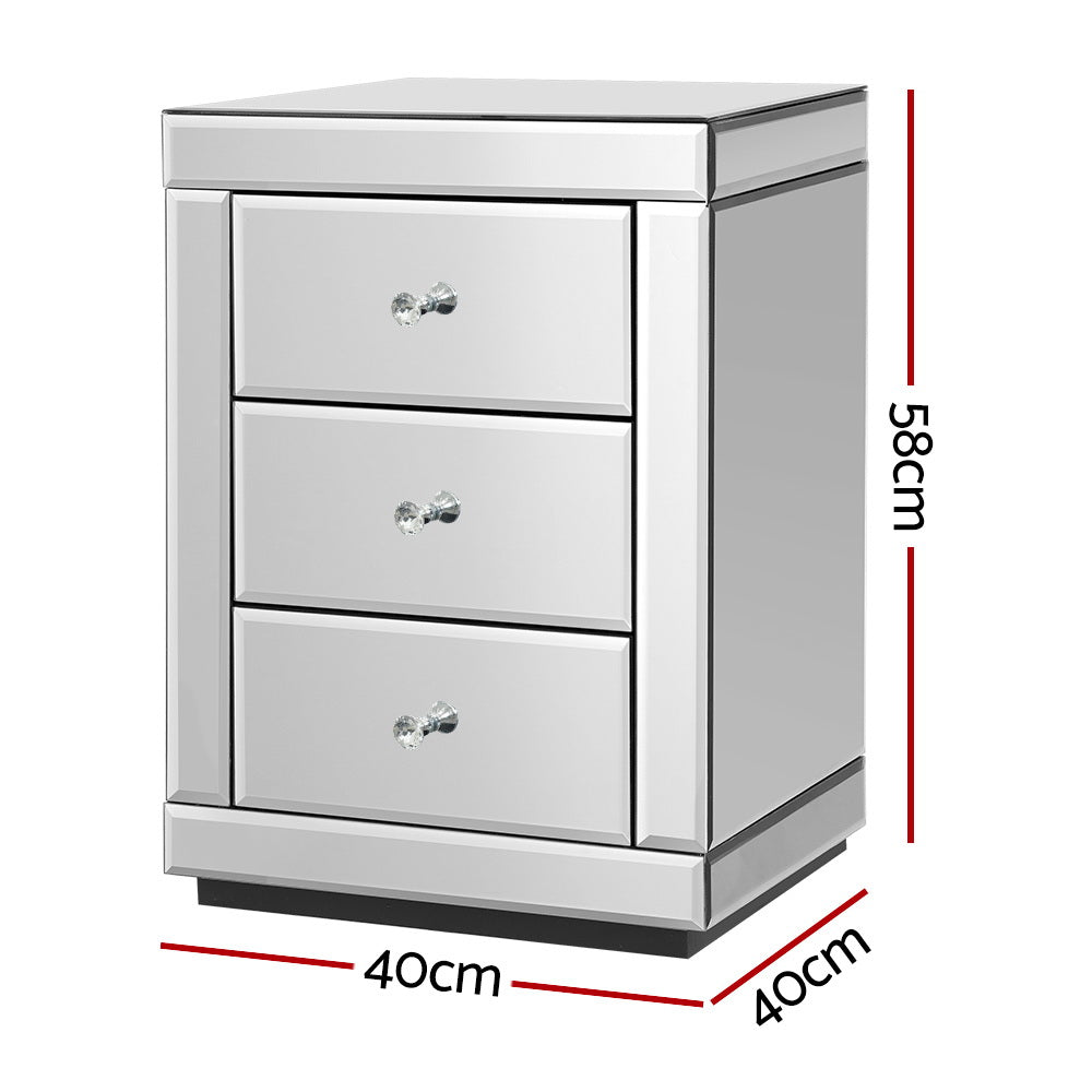 Set of 2 Bedside Tables Drawers Mirrored Side End Table Cabinet Nightstand