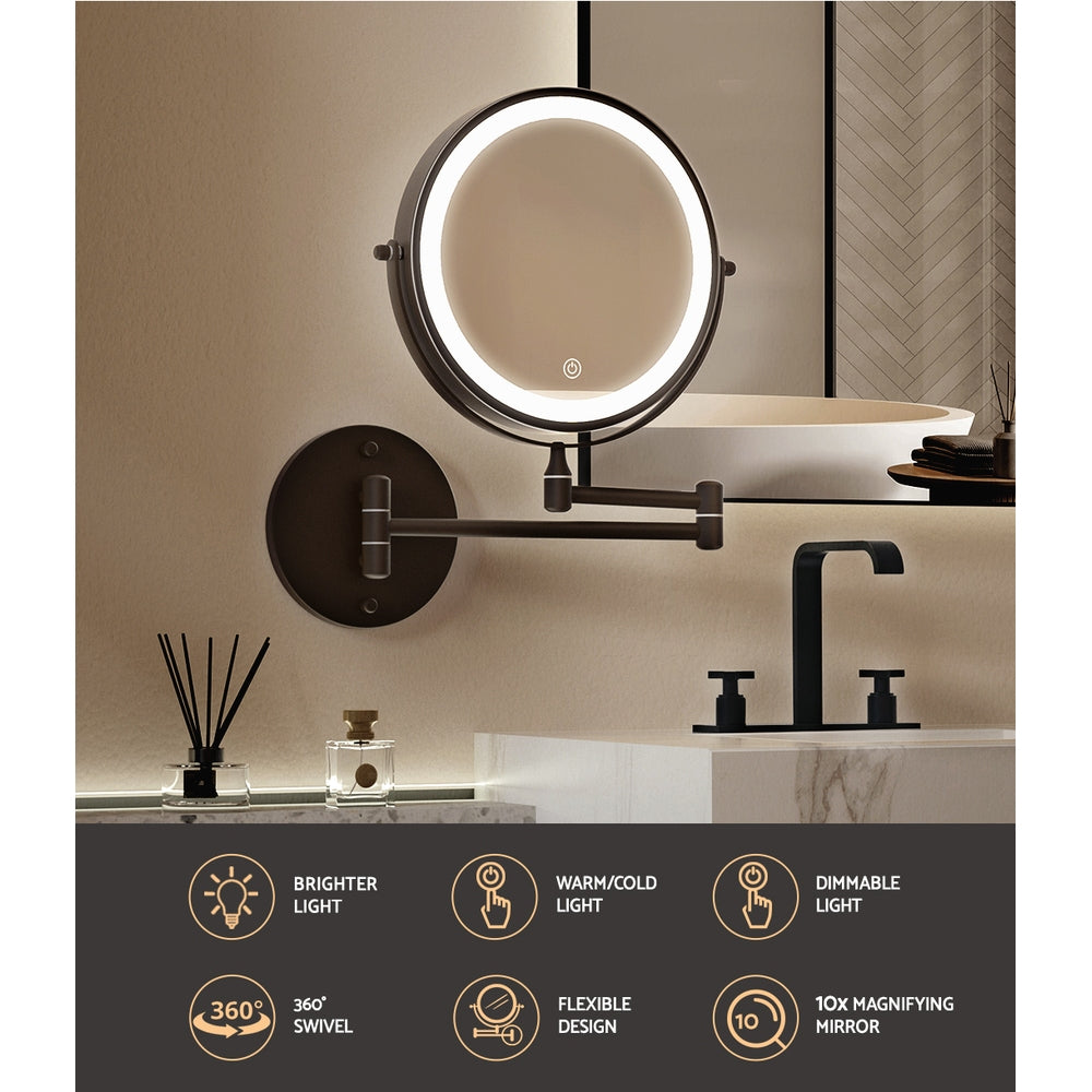 Extendable Makeup Mirror 10X Magnifying Double-Sided Bathroom Brown-4