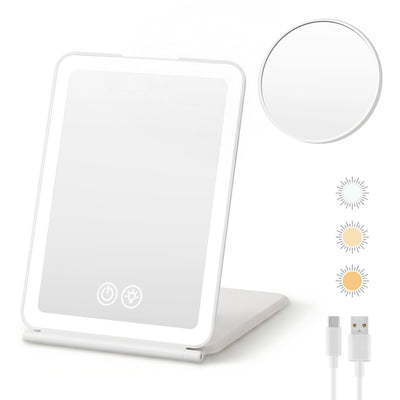 Portable Travel Makeup Mirror Rechargeable Makeup Mirror with Lights 10x Magnifier White