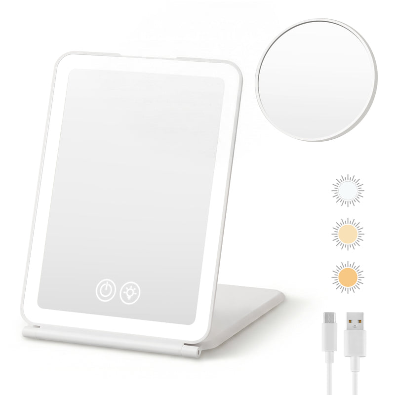 Portable Travel Makeup Mirror Rechargeable Makeup Mirror with Lights 10x Magnifier White-1