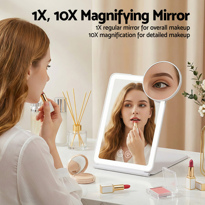 Portable Travel Makeup Mirror Rechargeable Makeup Mirror with Lights 10x Magnifier White-6