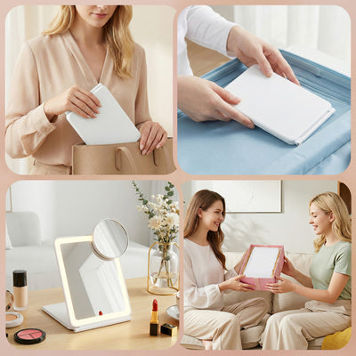 Portable Travel Makeup Mirror Rechargeable Makeup Mirror with Lights 10x Magnifier White