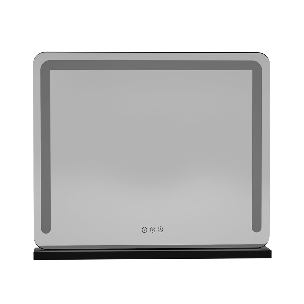 Makeup Mirror 60x50cm Hollywood Vanity with LED Light Tabletop Black with touch controls on black base