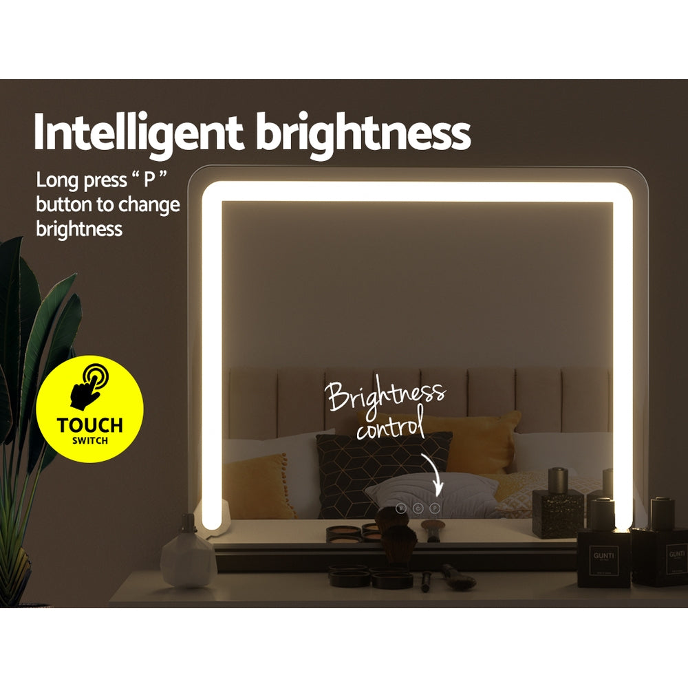 Makeup Mirror 60x50cm Hollywood Vanity with LED Light Tabletop Black showing intelligent brightness touch control feature