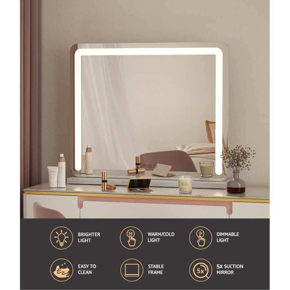Makeup Mirror 60x50cm Hollywood Vanity with LED Light Tabletop White