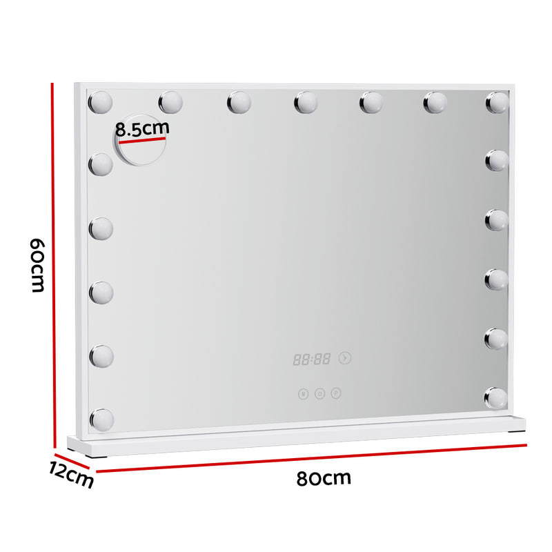 Makeup Mirror 80x60cm Hollywood Vanity with LED Light Tabletop White-3