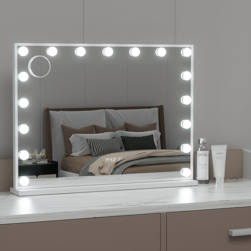 Makeup Mirror 80x60cm Hollywood Vanity with LED Light Tabletop White-1