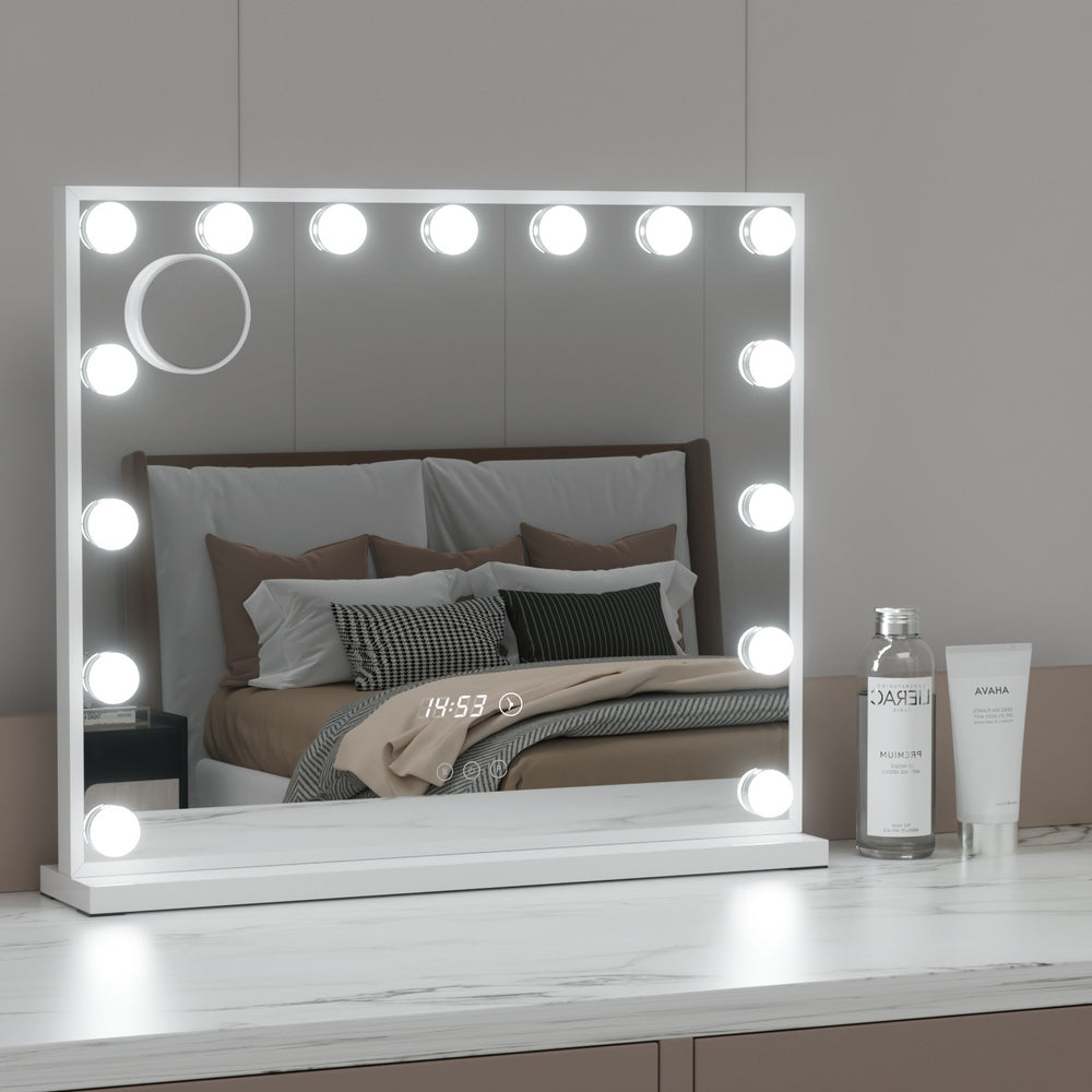 Makeup Mirror 60x52cm Hollywood Vanity with LED Light Tabletop White