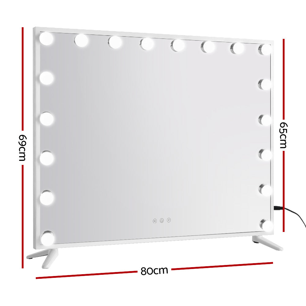 80x65cm Makeup Mirror Hollywood Vanity with LED Light White Frame-2