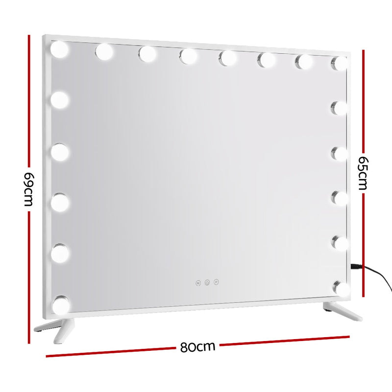 80x65cm Makeup Mirror Hollywood Vanity with LED Light White Frame-2