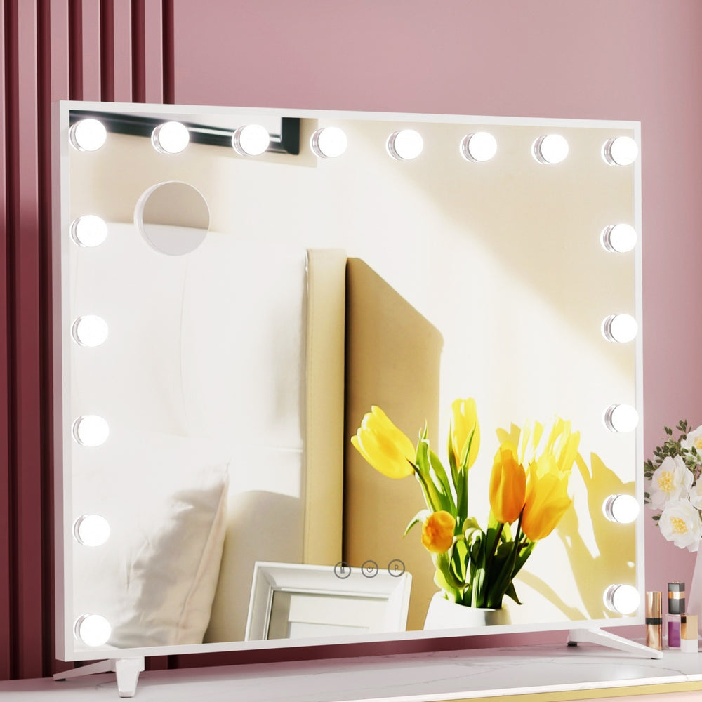 80x65cm Makeup Mirror Hollywood Vanity with LED Light White Frame-1