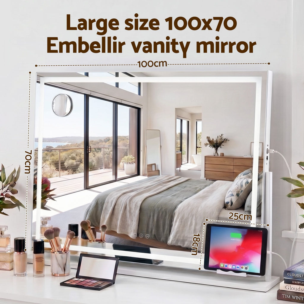 100x70cm Makeup Mirror 360 degree Rotatable Vanity Mirror 10x magnifing