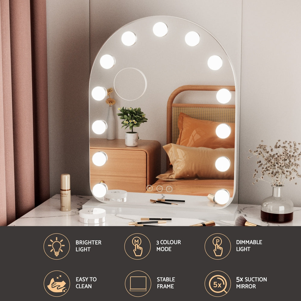 Makeup Mirror 40x50cm Dressing Vanity LED Bulb Light with 5x Magnification White Arch-4
