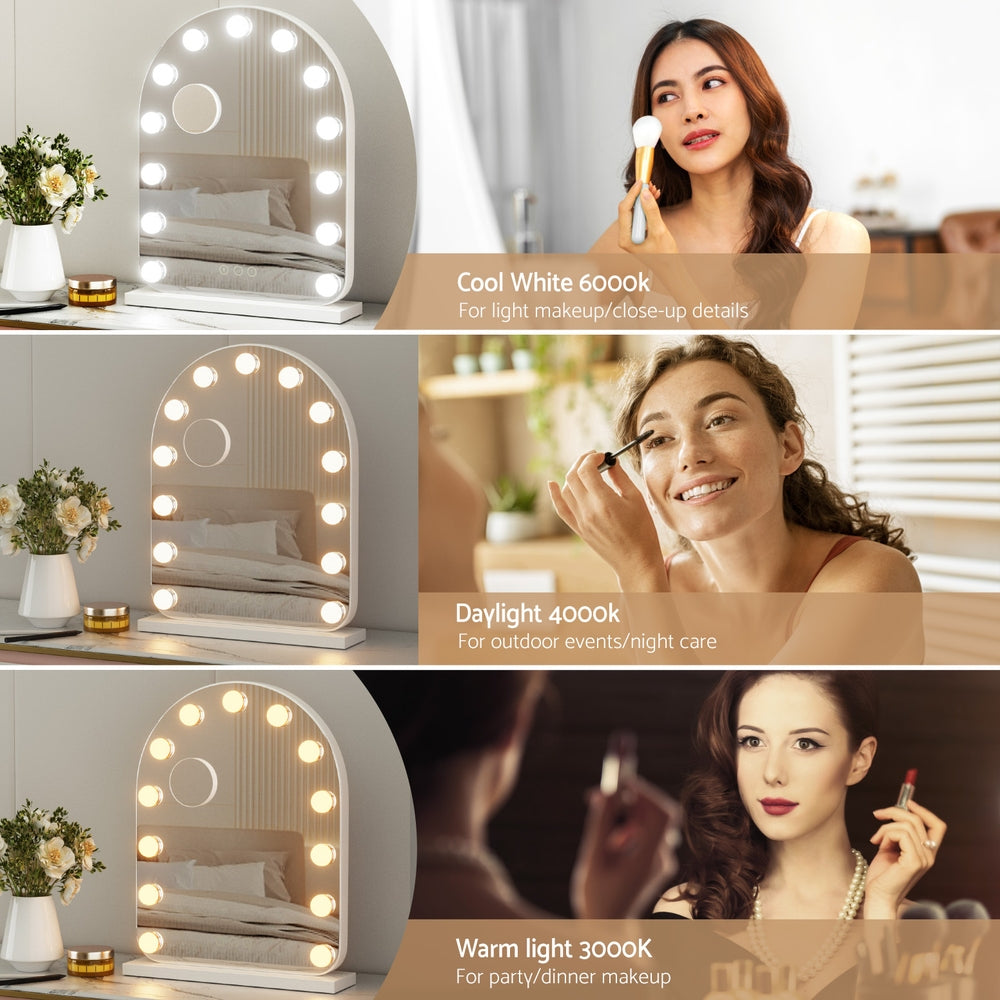 Makeup Mirror 40x50cm Dressing Vanity LED Bulb Light with 5x Magnification White Arch-5