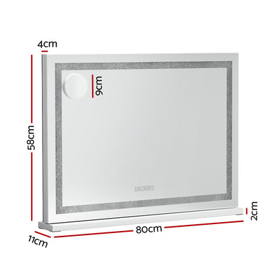Bluetooth Makeup Mirror 80x58cm Hollywood Vanity with LED Light Crystal