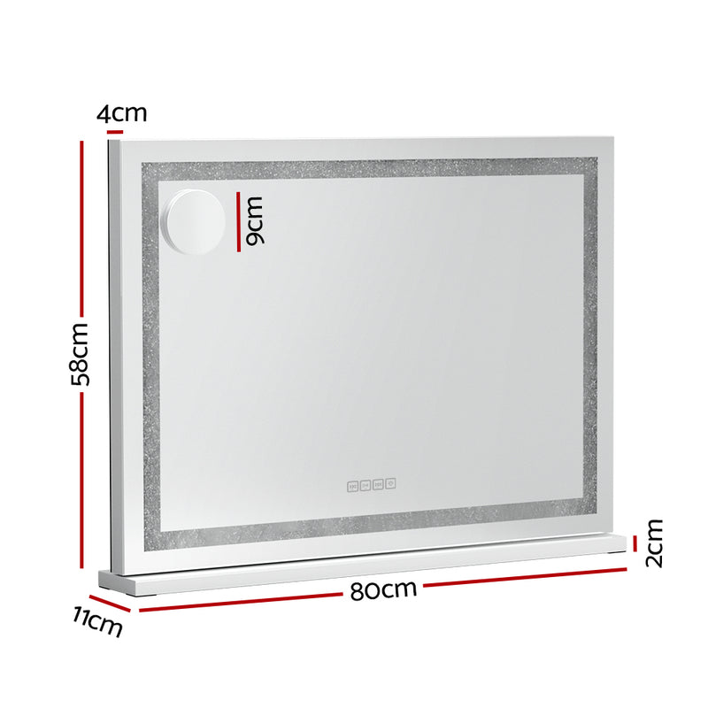 Bluetooth Makeup Mirror 80x58cm Hollywood Vanity with LED Light Crystal-2