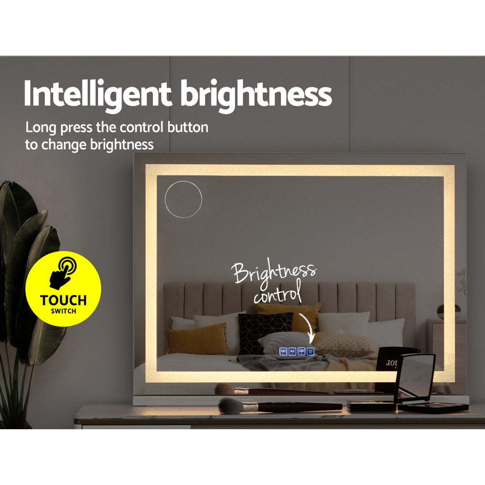 Bluetooth Makeup Mirror 80x58cm Hollywood Vanity with LED Light Crystal-6