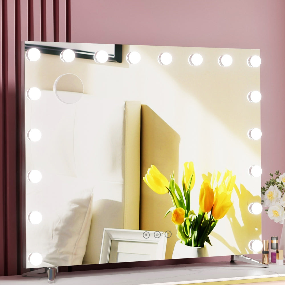 80x65cm Makeup Mirror Hollywood Vanity with LED Light Silver Legs-1