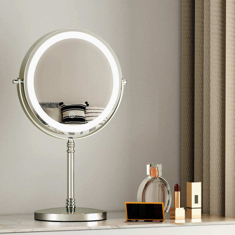 Makeup Mirror 20x20cm 10X Magnifying with LED Light Rotation Tabletop-1