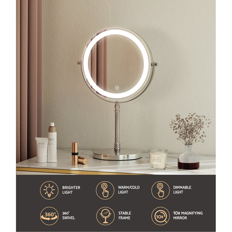 Makeup Mirror 20x20cm 10X Magnifying with LED Light Rotation Tabletop-4
