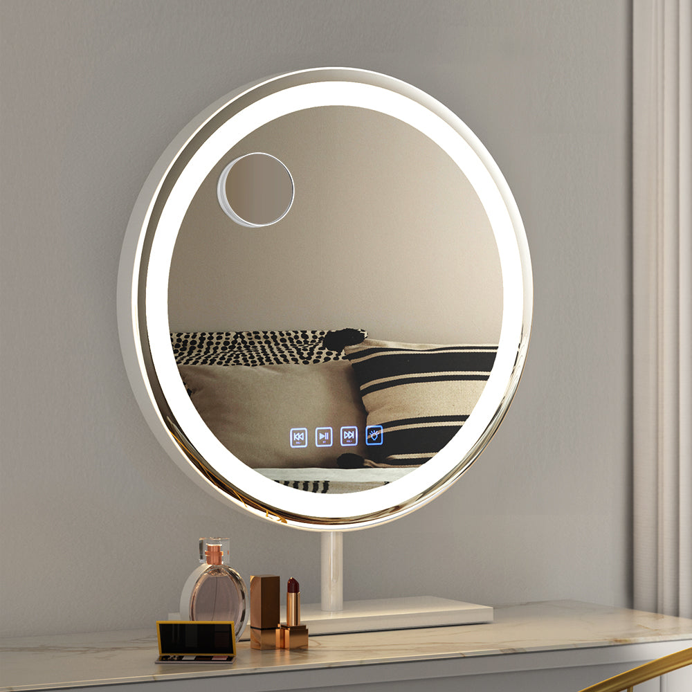 Makeup Mirror 40x40cm Hollywood Vanity with LED Light Tabletop Round with aluminum frame and illuminated circular design