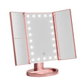 Tri-fold Makeup Mirror 1X2X3X Magnifying with LED Light Travel Portable Pink