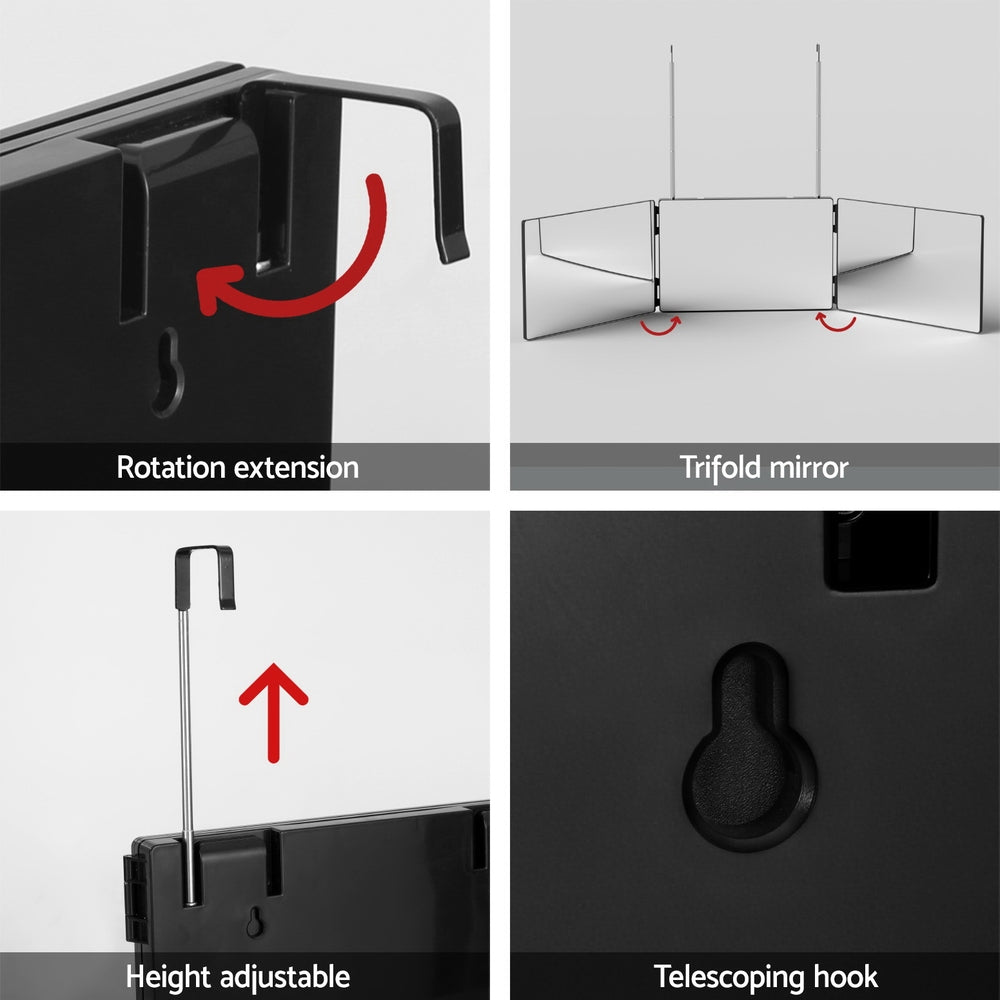 Trifold Mirror Makeup Portable with Height Adjustable 3 Way Telescoping Hook Hair Cutting Styling