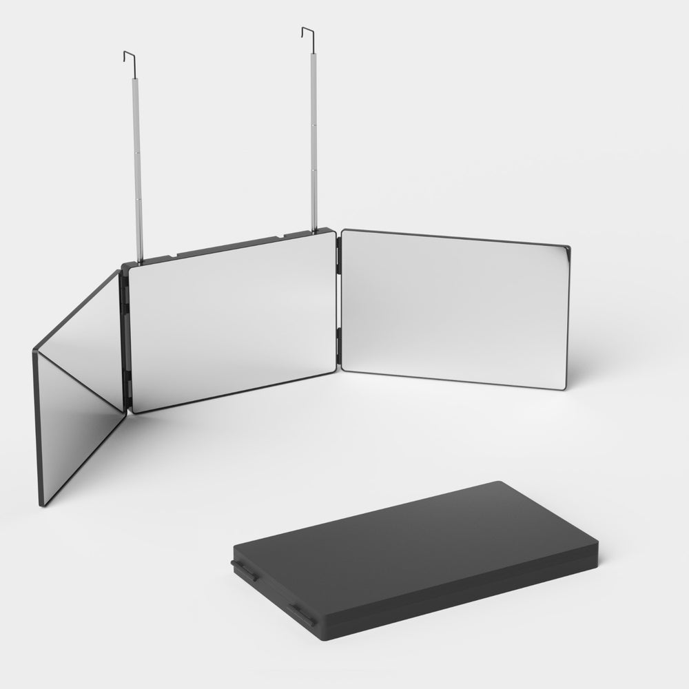 Trifold Mirror Makeup Portable with Height Adjustable 3 Way Telescoping Hook Hair Cutting Styling-7