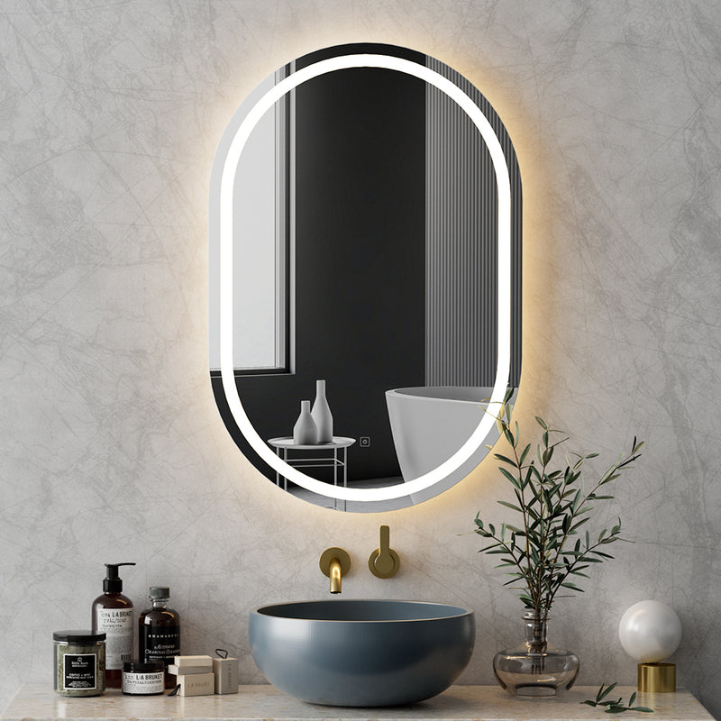 LED Wall Mirror With Light 50X75CM Bathroom Decor Oval Mirrors Vanity with backlit glow and modern bathroom setup