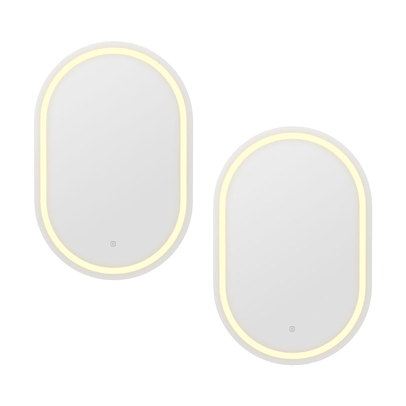2 LED Wall Mirror With Light 50X75CM Bathroom Decor Oval Mirrors Vanity with illuminated oval edges on white background