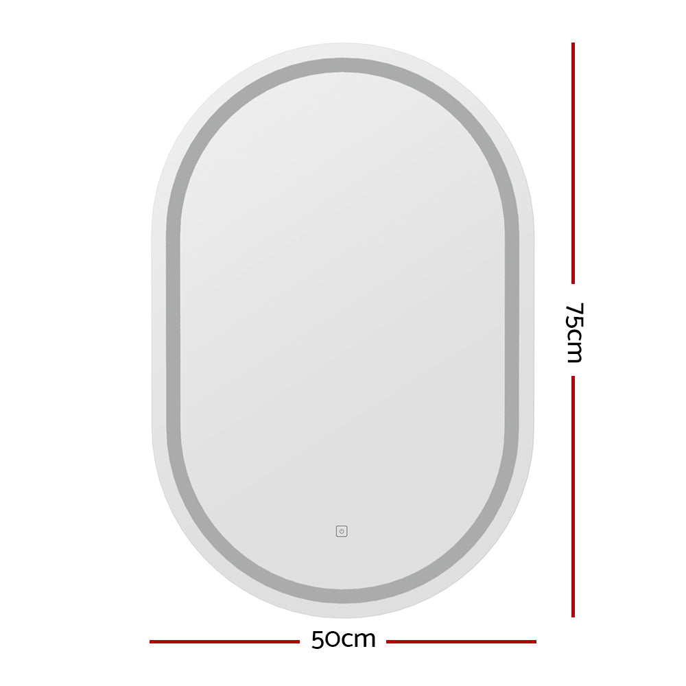 2 LED Wall Mirror With Light 50X75CM Bathroom Decor Oval Mirrors Vanity with touch button and sleek frame design