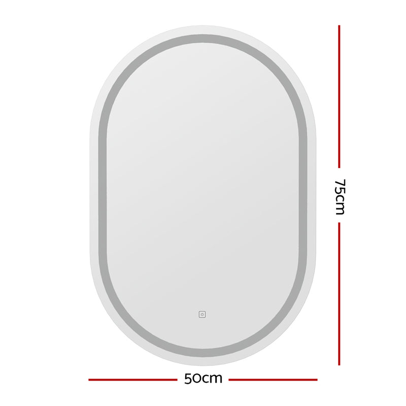 2 LED Wall Mirror With Light 50X75CM Bathroom Decor Oval Mirrors Vanity with touch button and sleek frame design