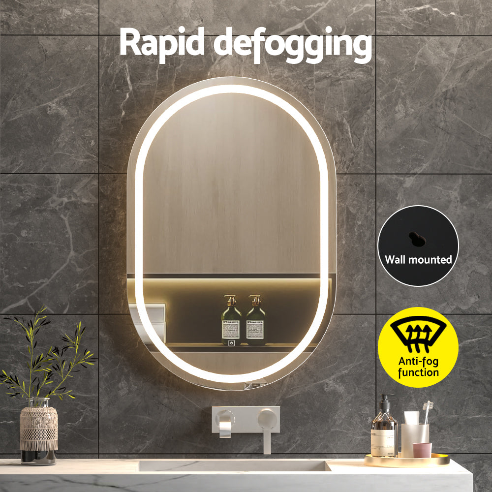 2 LED Wall Mirror With Light 50X75CM Bathroom Decor Oval Mirrors Vanity with anti-fog feature and wall-mounted design
