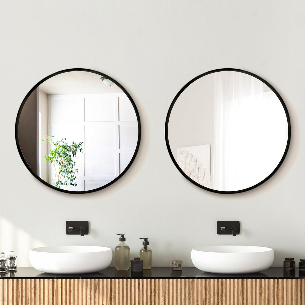 2 Wall Mirror Makeup 60cm Home Decor Framed Mirrors Bathroom Round Black-7