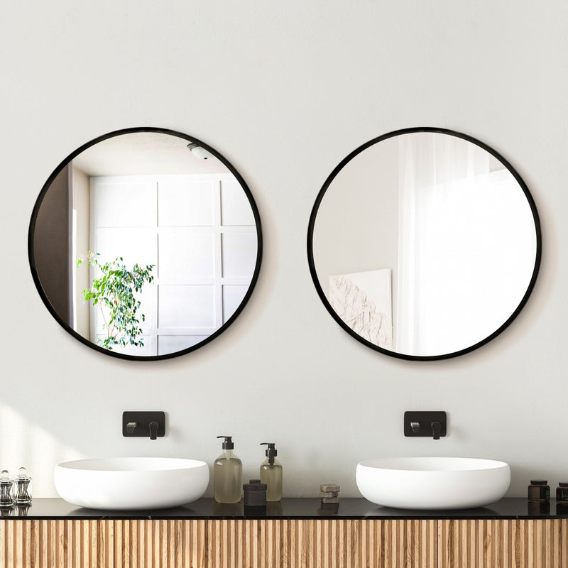 2 Wall Mirror Makeup 60cm Home Decor Framed Mirrors Bathroom Round Black-7