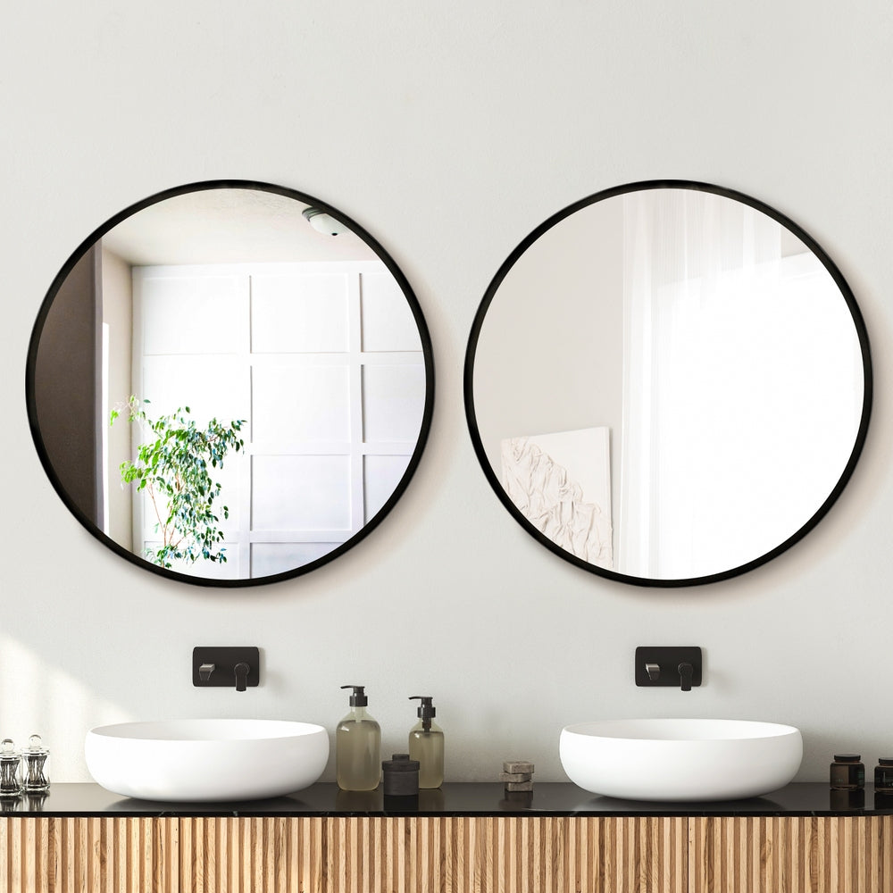 2 Wall Mirror Makeup 80cm Home Decor Framed Mirrors Bathroom Round Black-7
