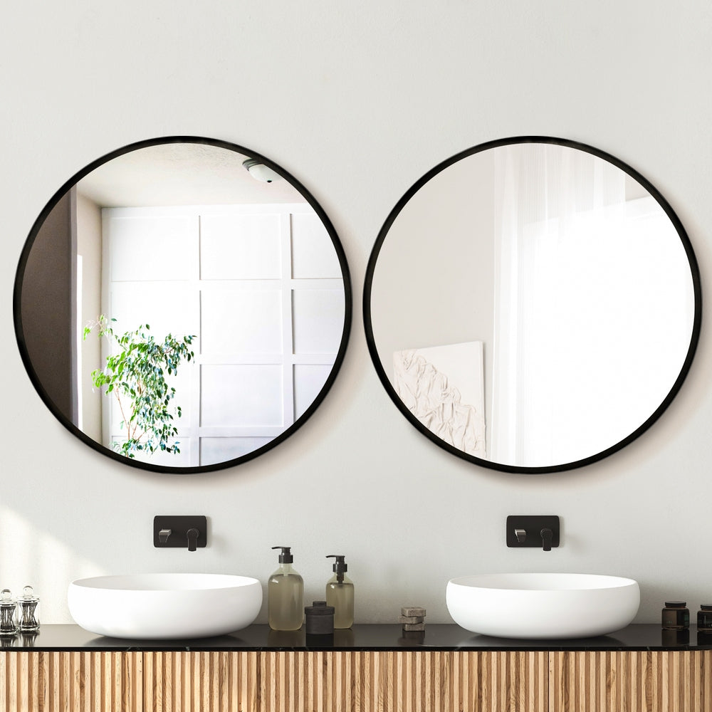 2 Wall Mirror Makeup 90cm Home Decor Framed Mirrors Bathroom Round Black