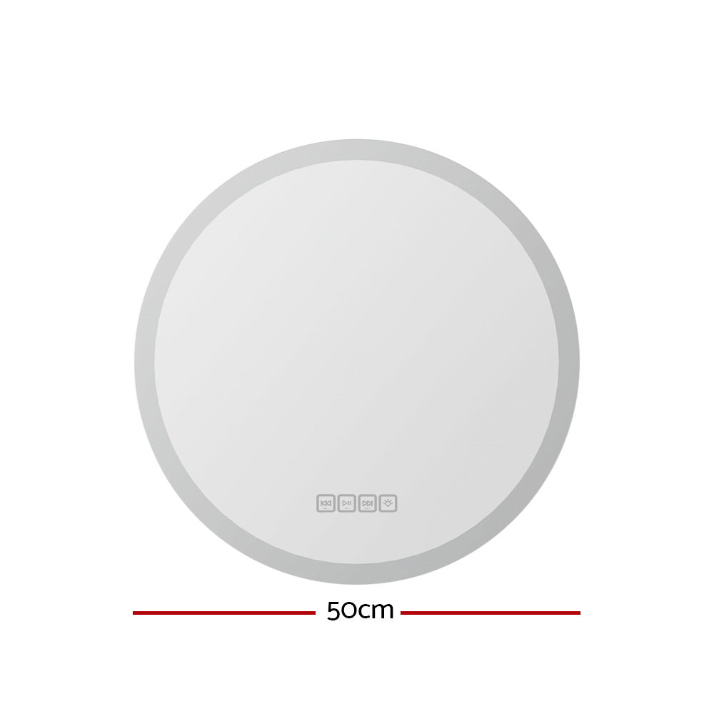 Bluetooth LED Wall Mirror With Light 50CM Bathroom Decor Round Mirrors with touch control and sleek circular design
