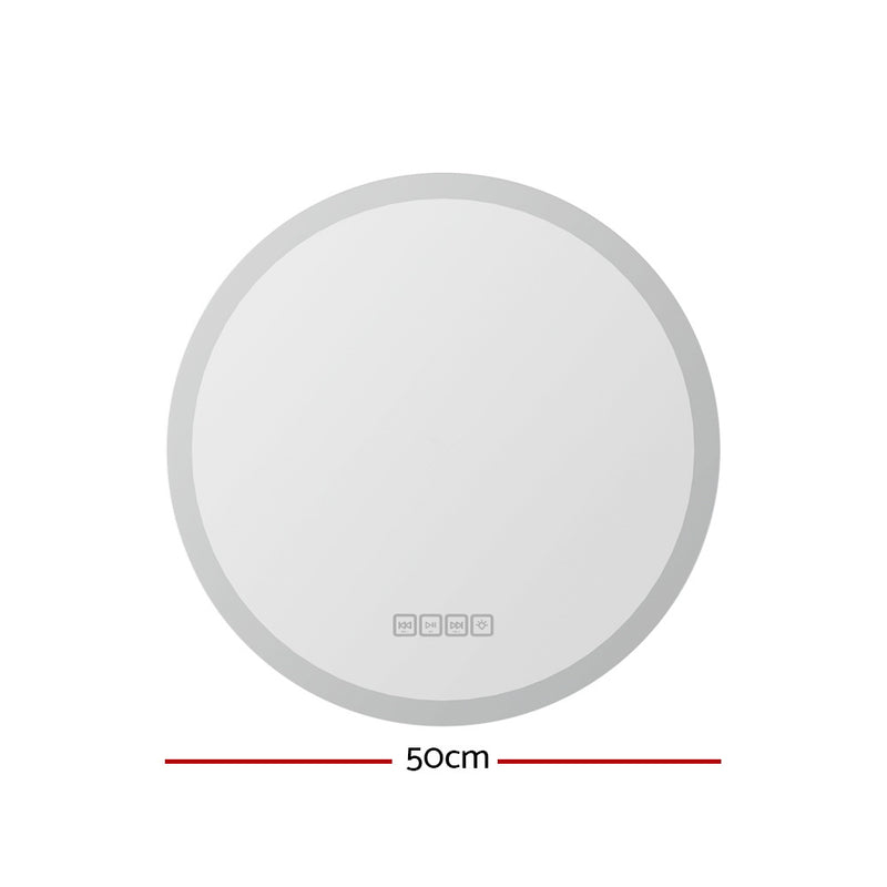 Bluetooth LED Wall Mirror With Light 50CM Bathroom Decor Round Mirrors with touch control and sleek circular design