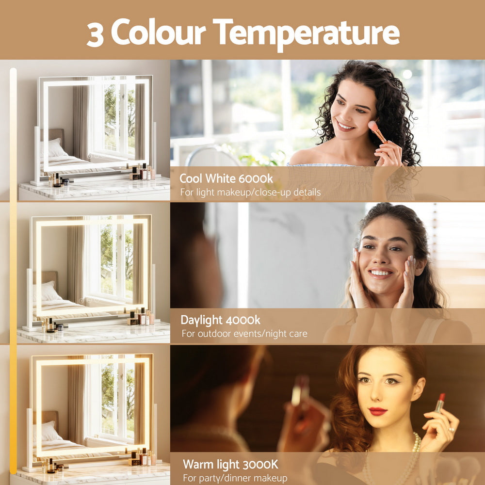 Makeup Mirror 58x46cm 360～ Rotatable Vanity Mirror with Lights Bright Light Strip Adjustable