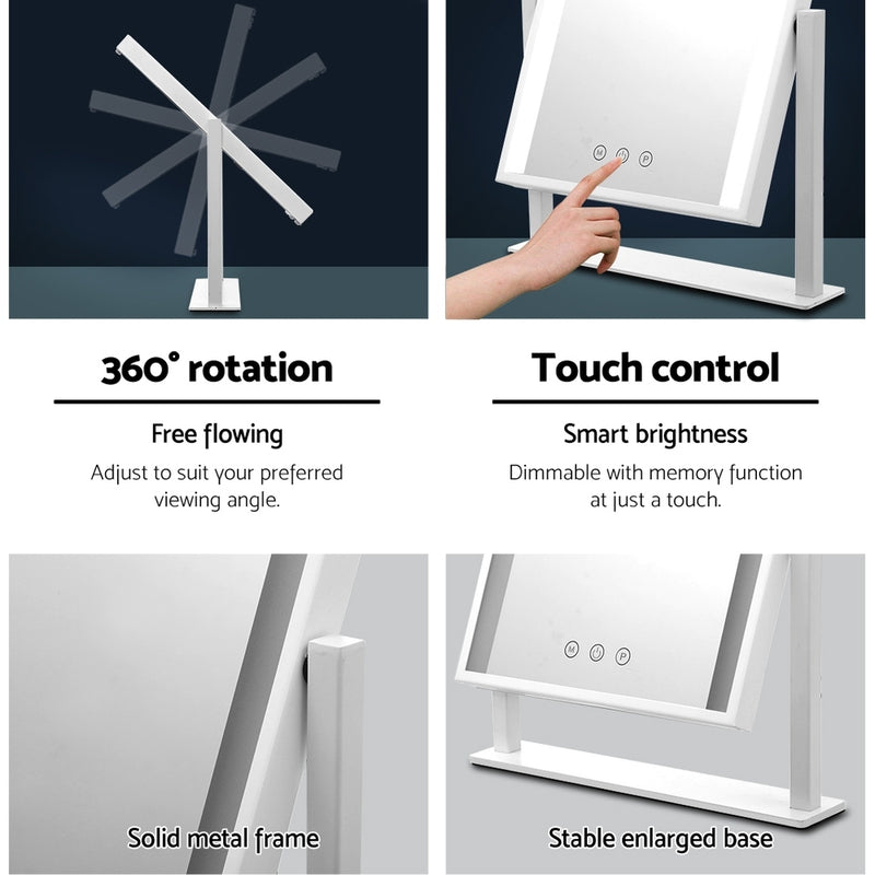 Makeup Mirror 25x30cm Hollywood Vanity with LED Light Rotation White-6