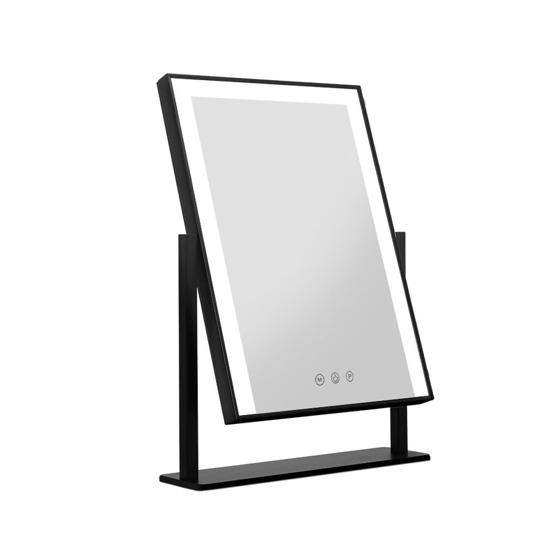 Makeup Mirror 30x40cm Hollywood Vanity with LED Light Rotation Black with touch controls and sleek rectangular frame